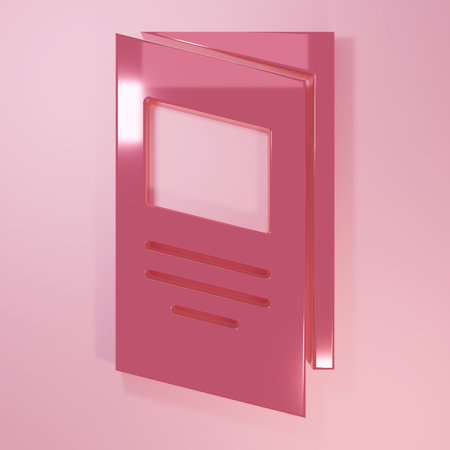 Pink Brochure template layout icon isolated on pink background. Corporate business annual report, catalog, magazine, flyer mockup. Minimalism concept. 3D render illustration.の写真素材