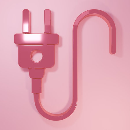 Pink Electric plug icon isolated on pink background. Concept of connection and disconnection of the electricity. Minimalism concept. 3D render illustration.の写真素材
