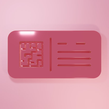 Pink QR code ticket train icon isolated on pink background. Minimalism concept. 3D render illustration.の写真素材