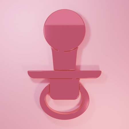 Pink Baby dummy pacifier icon isolated on pink background. Toy of a child. Minimalism concept. 3D render illustration.の写真素材