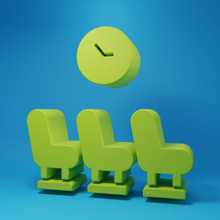 Green Waiting room icon isolated on blue background. Minimalism concept. 3D render illustration.の写真素材