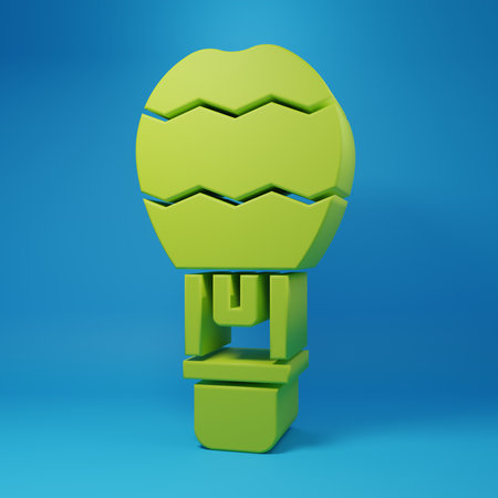 Green Hot air balloon icon isolated on blue background. Air transport for travel. Minimalism concept. 3D render illustration.の写真素材