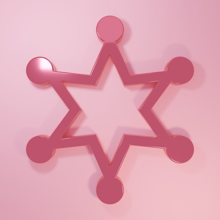 Pink Hexagram sheriff icon isolated on pink background. Police badge icon. Minimalism concept. 3D render illustration.の写真素材