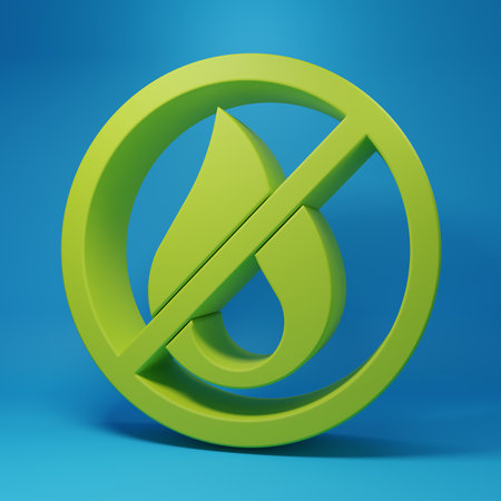 Green No fire icon isolated on blue background. Fire prohibition and forbidden. Minimalism concept. 3D render illustration.の写真素材