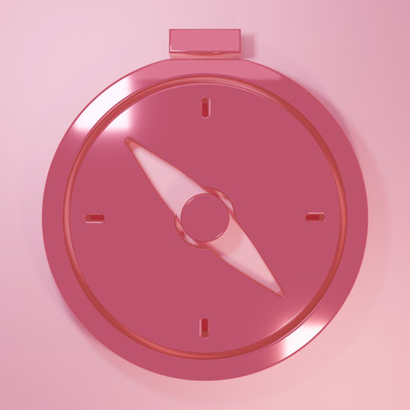 Pink Compass icon isolated on pink background. Windrose navigation symbol. Wind rose sign. Minimalism concept. 3D render illustration.の写真素材