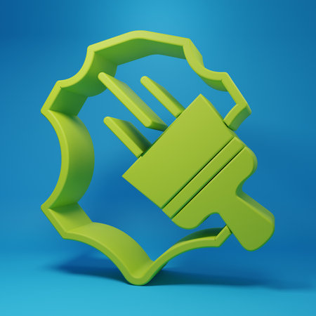 Green Leather icon isolated on blue background. Minimalism concept. 3D render illustration.の写真素材