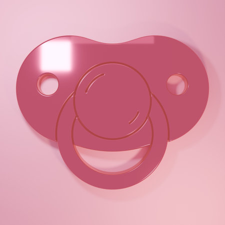 Pink Baby dummy pacifier icon isolated on pink background. Toy of a child. Minimalism concept. 3D render illustration.の写真素材