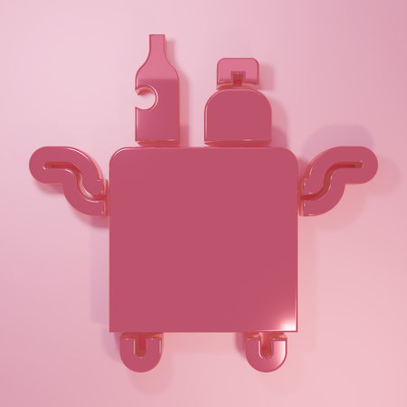 Pink Trolley for food and beverages icon isolated on pink background. Minimalism concept. 3D render illustration.の写真素材