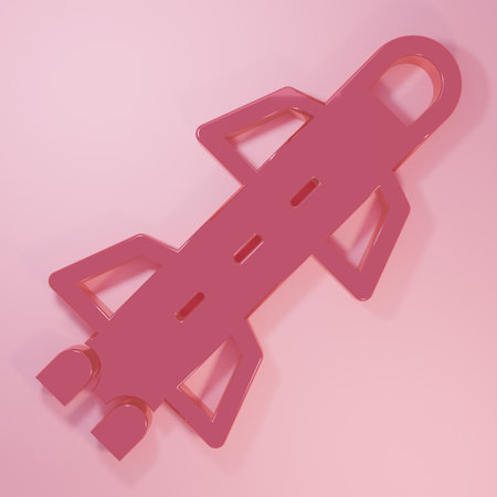 Pink Rocket icon isolated on pink background. Minimalism concept. 3D render illustration.の写真素材