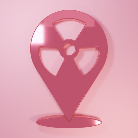 Pink Radioactive in location icon isolated on pink background. Radioactive toxic symbol. Radiation Hazard sign. Minimalism concept. 3D render illustration.の写真素材