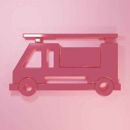 Pink Fire truck icon isolated on pink background. Fire engine. Firefighters emergency vehicle....
