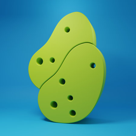 Green Potato icon isolated on blue background. Minimalism concept. 3D render illustration.の写真素材