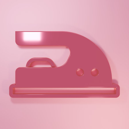 Pink Electric iron icon isolated on pink background. Steam iron. Minimalism concept. 3D render illustration.の写真素材