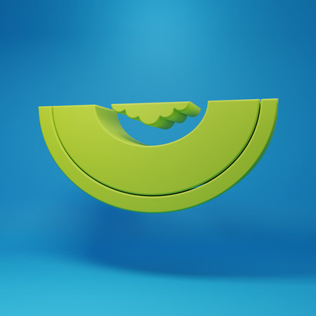 Green Melon fruit icon isolated on blue background. Minimalism concept. 3D render illustration.の写真素材