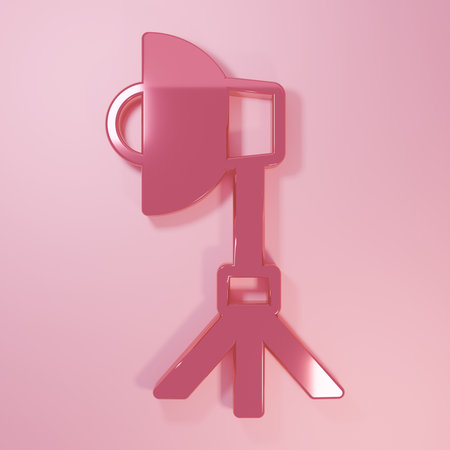 Pink Studio light bulb in softbox icon isolated on pink background. Shadow reflection design. Minimalism concept. 3D render illustration.の写真素材