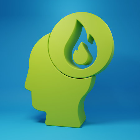 Green Firefighter icon isolated on blue background. Minimalism concept. 3D render illustration.の写真素材
