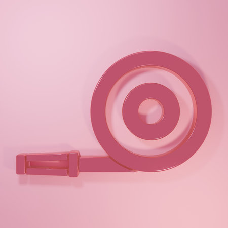 Pink Fire hose reel icon isolated on pink background. Minimalism concept. 3D render illustration.の写真素材