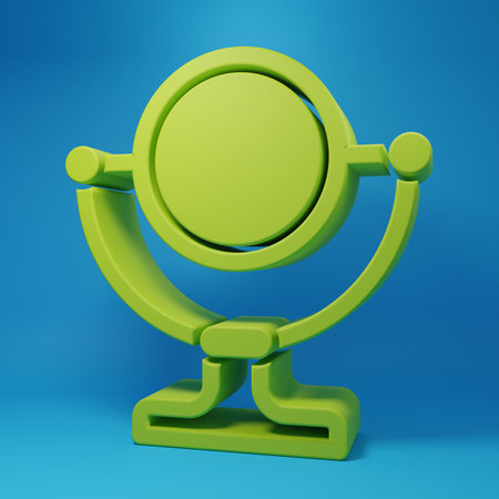 Green Round makeup mirror icon isolated on blue background. Minimalism concept. 3D render illustration.の写真素材