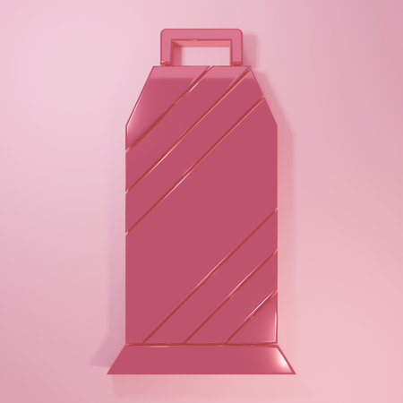 Pink Sewing thread on spool icon isolated on pink background. Yarn spool. Thread bobbin. Minimalism concept. 3D render illustration.の写真素材