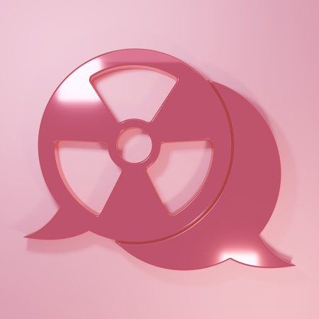 Pink Radioactive icon isolated on pink background. Radioactive toxic symbol. Radiation Hazard sign. Minimalism concept. 3D render illustration.の写真素材