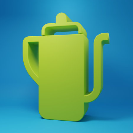 Green Traditional Chinese tea ceremony icon isolated on blue background. Teapot with cup. Minimalism concept. 3D render illustration.の写真素材