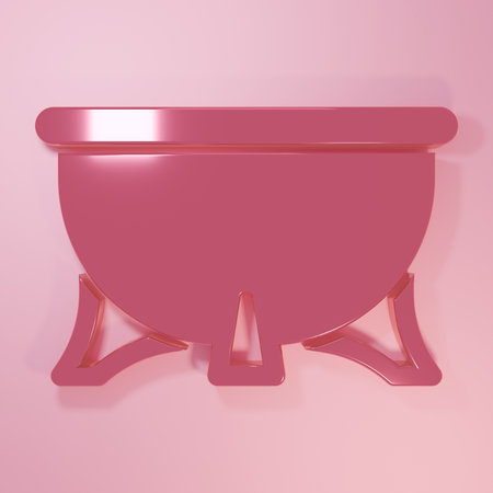 Pink Halloween witch cauldron icon isolated on pink background. Happy Halloween party. Minimalism concept. 3D render illustration.の写真素材