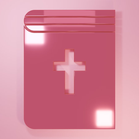 Pink Holy bible book icon isolated on pink background. Minimalism concept. 3D render illustration.の写真素材