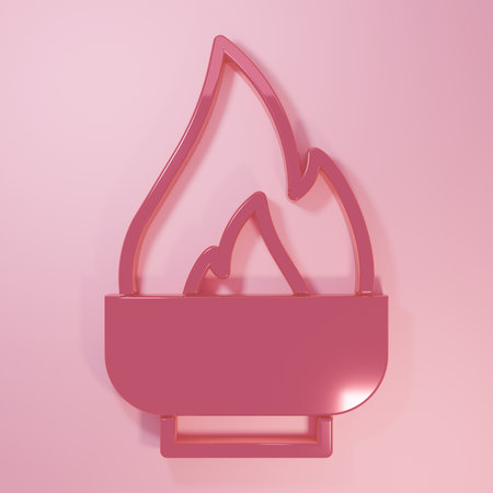 Pink Alcohol or spirit burner icon isolated on pink background. Chemical equipment. Minimalism concept. 3D render illustration.の写真素材