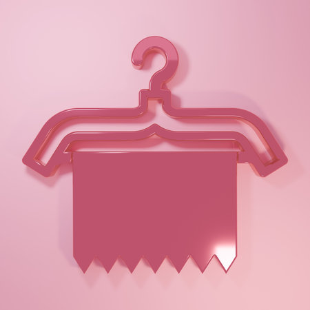 Pink Hanger wardrobe icon isolated on pink background. Clean towel sign. Cloakroom icon. Clothes service symbol. Laundry hanger. Minimalism concept. 3D render illustration.の写真素材