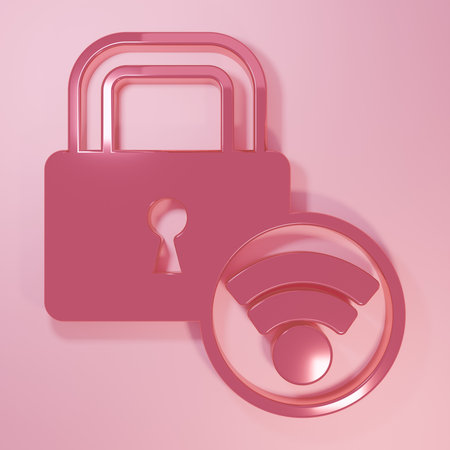 Pink Digital door lock with wireless technology for unlock icon isolated on pink background. Door handle sign. Security smart home. Minimalism concept. 3D render illustration.の写真素材