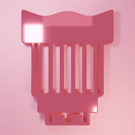 Pink Camera photo lens icon isolated on pink background. Minimalism concept. 3D render illustration.の写真素材