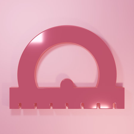 Pink Protractor grid for measuring degrees icon isolated on pink background. Tilt angle meter. Measuring tool. Geometric symbol. Minimalism concept. 3D render illustration.の写真素材
