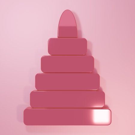 Pink Pyramid toy icon isolated on pink background. Minimalism concept. 3D render illustration.の写真素材