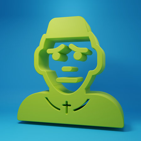 Green Priest icon isolated on blue background. Minimalism concept. 3D render illustration.の写真素材