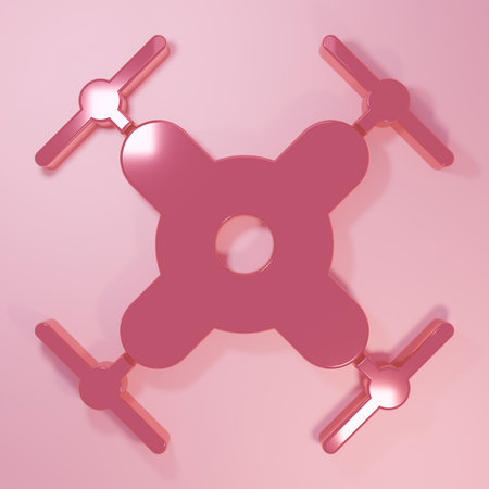 Pink Drone flying icon isolated on pink background. Quadrocopter with video and photo camera symbol. Minimalism concept. 3D render illustration.の写真素材