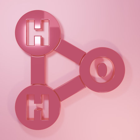 Pink Chemical formula for water drops H2O shaped icon isolated on pink background. Minimalism concept. 3D render illustration.の写真素材