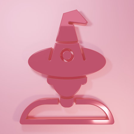 Pink Witch icon isolated on pink background. Happy Halloween party. Minimalism concept. 3D render illustration.の写真素材