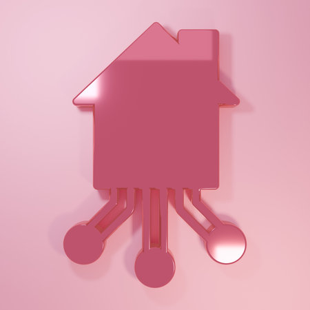 Pink Smart home icon isolated on pink background. Remote control. Minimalism concept. 3D render illustration.の写真素材