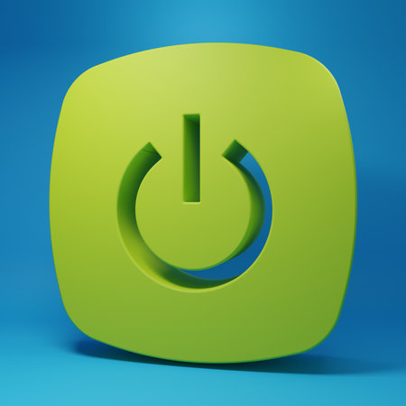 Green Smart home icon isolated on blue background. Remote control. Minimalism concept. 3D render illustration.の写真素材