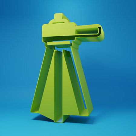 Green Tripod icon isolated on blue background. Minimalism concept. 3D render illustration.の写真素材