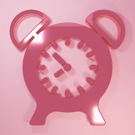 Pink Alarm clock icon isolated on pink background. Wake up, get up concept. Time sign. Minimalism...
