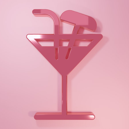 Pink Cocktail icon isolated on pink background. Minimalism concept. 3D render illustration.の写真素材