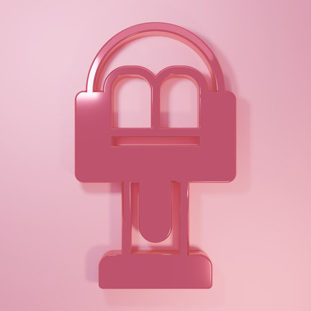 Pink Attraction carousel icon isolated on pink background. Amusement park. Childrens entertainment playground, recreation park. Minimalism concept. 3D render illustration.の写真素材