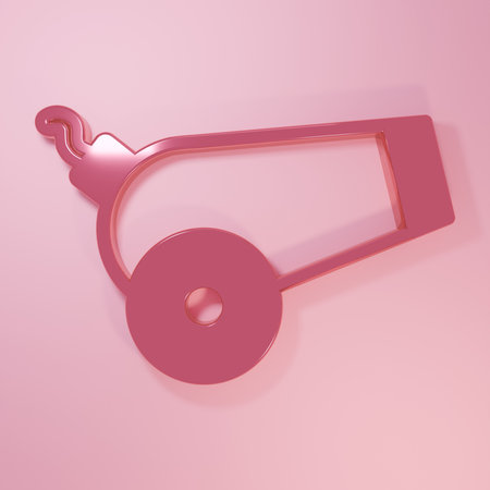 Pink Cannon icon isolated on pink background. Minimalism concept. 3D render illustration.の写真素材