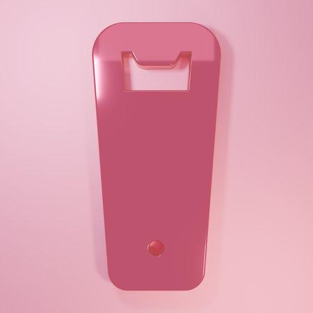 Pink Bottle opener icon isolated on pink background. Minimalism concept. 3D render illustration.