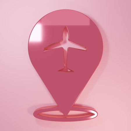 Pink Plane icon isolated on pink background. Flying airplane icon. Airliner sign. Minimalism concept. 3D render illustration.の写真素材