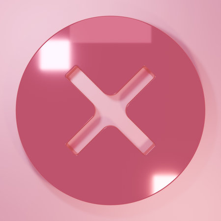 Pink X Mark, Cross in circle icon isolated on pink background. Check cross mark icon. Minimalism...