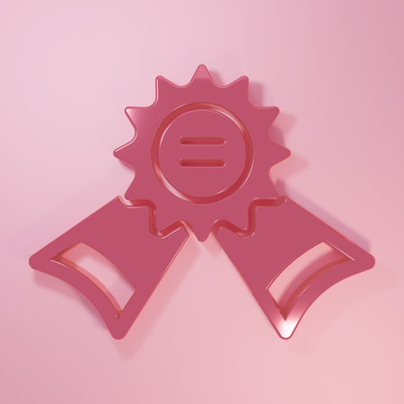 Pink Medal icon isolated on pink background. Winner symbol. Minimalism concept. 3D render illustration.の写真素材