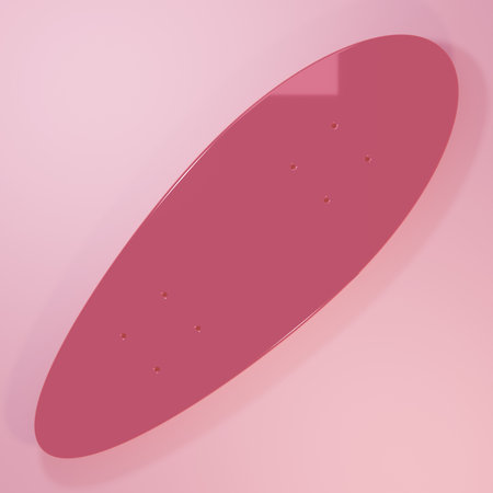 Pink Longboard or skateboard cruiser icon isolated on pink background. Extreme sport. Sport equipment. Minimalism concept. 3D render illustration.の写真素材