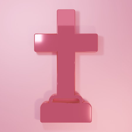 Pink Man graves funeral sorrow icon isolated on pink background. The emotion of grief, sadness, sorrow, death. Minimalism concept. 3D render illustration.の写真素材